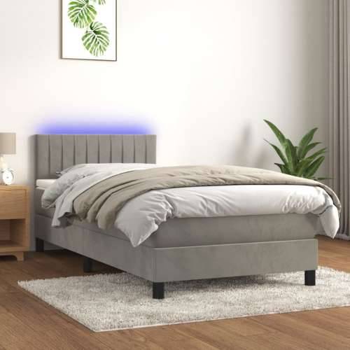 Krevet box spring s madracem LED svjetlosivi 90x200 cm baršun - Svjetlosiva 90 x 200 cm Okomite pruge Cijena