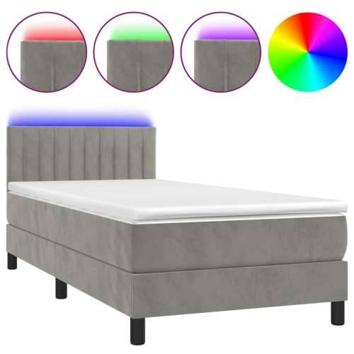 Krevet box spring s madracem LED svjetlosivi 90x200 cm baršun - Svjetlosiva 90 x 200 cm Okomite pruge Cijena