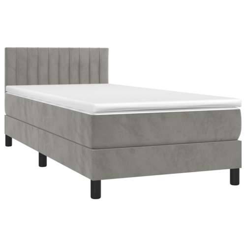 Krevet box spring s madracem LED svjetlosivi 90x200 cm baršun - Svjetlosiva 90 x 200 cm Okomite pruge Cijena