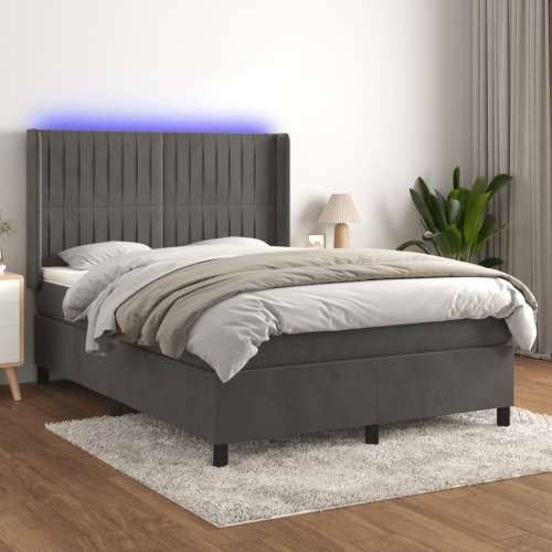 Krevet box spring s madracem LED tamnosivi 140x200 cm baršun - Tamno siva 140 x 200 cm Okomite pruge Cijena