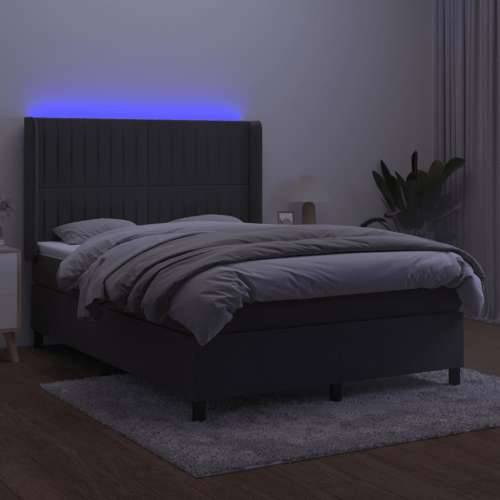 Krevet box spring s madracem LED tamnosivi 140x200 cm baršun - Tamno siva 140 x 200 cm Okomite pruge Cijena