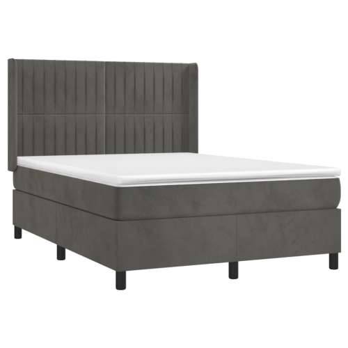 Krevet box spring s madracem LED tamnosivi 140x200 cm baršun - Tamno siva 140 x 200 cm Okomite pruge Cijena