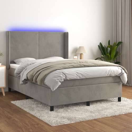 Krevet box spring s madracem LED svjetlosivi 140x200 cm baršun - Svjetlosiva 140 x 200 cm Gladak dizajn Cijena
