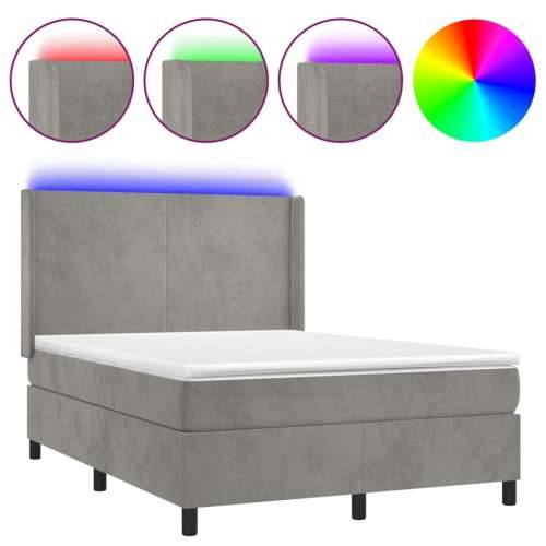 Krevet box spring s madracem LED svjetlosivi 140x200 cm baršun - Svjetlosiva 140 x 200 cm Gladak dizajn Cijena