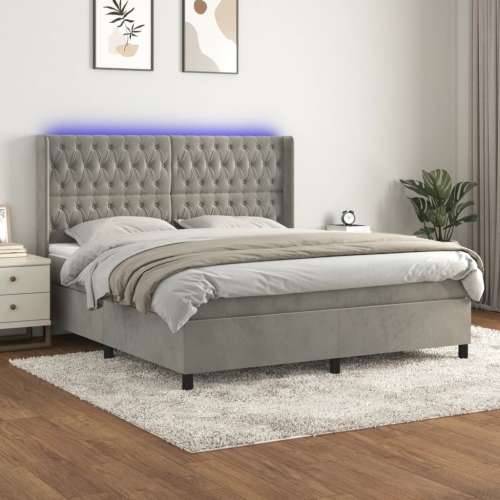 Krevet box spring s madracem LED svjetlosivi 180x200 cm baršun - Svjetlosiva 180 x 200 cm Dizajn s gumbima Cijena