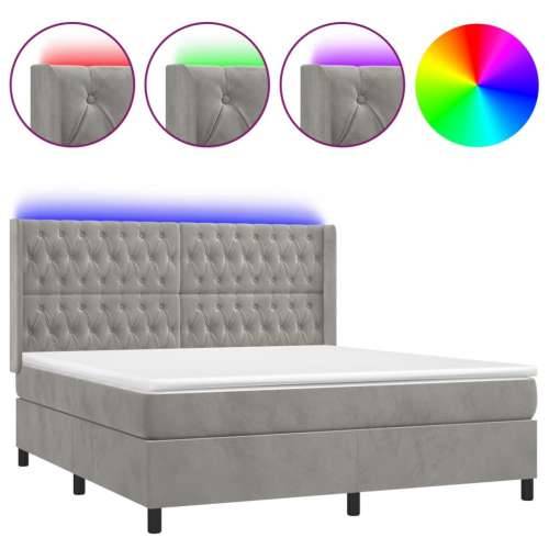Krevet box spring s madracem LED svjetlosivi 180x200 cm baršun - Svjetlosiva 180 x 200 cm Dizajn s gumbima Cijena