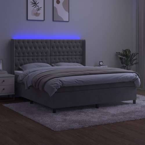 Krevet box spring s madracem LED svjetlosivi 180x200 cm baršun - Svjetlosiva 180 x 200 cm Dizajn s gumbima Cijena