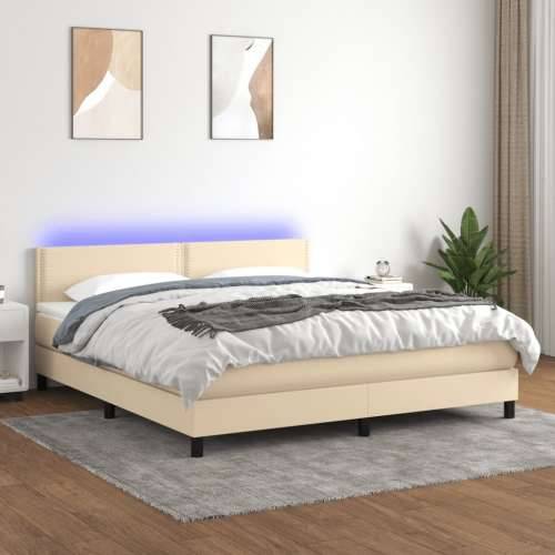 Krevet box spring s madracem LED krem 180x200 cm od tkanine - Krema 180 x 200 cm Obično s čavlima Cijena