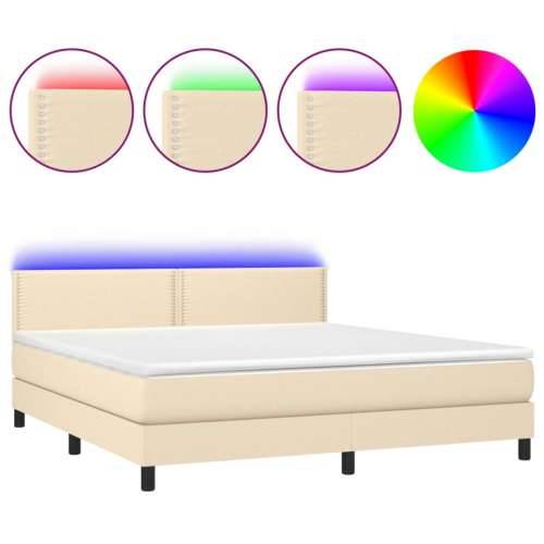 Krevet box spring s madracem LED krem 180x200 cm od tkanine - Krema 180 x 200 cm Obično s čavlima Cijena