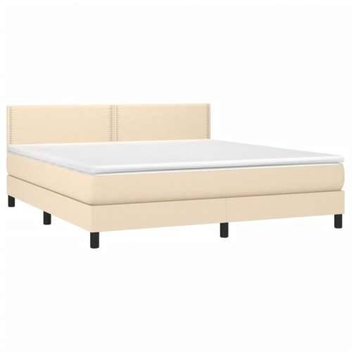 Krevet box spring s madracem LED krem 180x200 cm od tkanine - Krema 180 x 200 cm Obično s čavlima Cijena