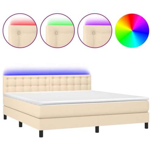 Krevet box spring s madracem LED krem 180x200 cm od tkanine - Krema 180 x 200 cm gumbi Cijena