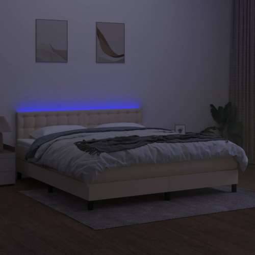 Krevet box spring s madracem LED krem 180x200 cm od tkanine - Krema 180 x 200 cm gumbi Cijena