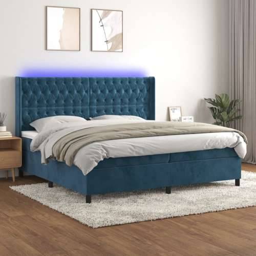 Krevet box spring s madracem LED tamnoplavi 200x200 cm baršun - Tamno plava 200 x 200 cm Dizajn s gumbima Cijena
