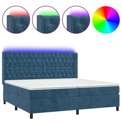 Krevet box spring s madracem LED tamnoplavi 200x200 cm baršun - Tamno plava 200 x 200 cm Dizajn s gumbima Cijena