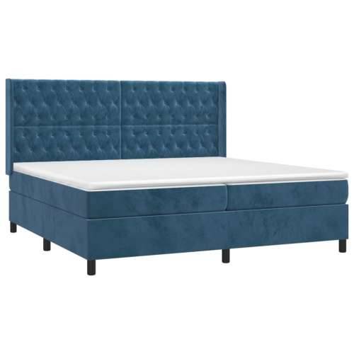 Krevet box spring s madracem LED tamnoplavi 200x200 cm baršun - Tamno plava 200 x 200 cm Dizajn s gumbima Cijena