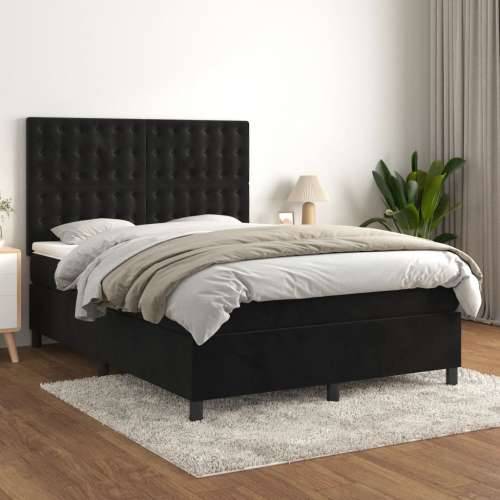 Krevet s oprugama i madracem crni 140x200 cm baršunasti - Crna 140 x 200 cm gumbi Cijena
