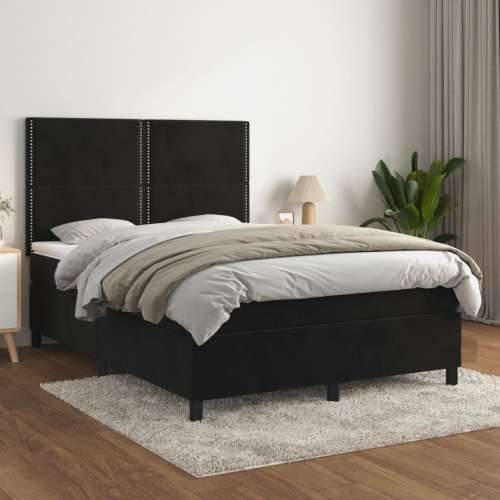 Krevet s oprugama i madracem crni 140x200 cm baršunasti - Crna 140 x 200 cm Obično s čavlima Cijena