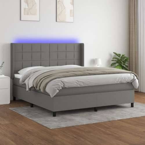 Krevet box spring s madracem LED tamnosivi 180x200 cm tkanina - Tamno siva 180 x 200 cm Blok s kvadratima Cijena