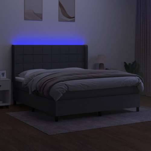 Krevet box spring s madracem LED tamnosivi 180x200 cm tkanina - Tamno siva 180 x 200 cm Blok s kvadratima Cijena