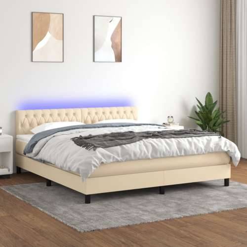 Krevet box spring s madracem LED krem 180x200 cm od tkanine  - Krema 180 x 200 cm Dizajn s gumbima Cijena