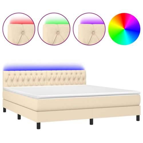Krevet box spring s madracem LED krem 180x200 cm od tkanine  - Krema 180 x 200 cm Dizajn s gumbima Cijena