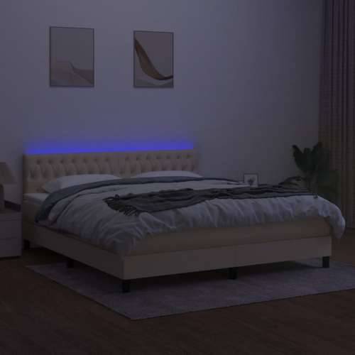 Krevet box spring s madracem LED krem 180x200 cm od tkanine  - Krema 180 x 200 cm Dizajn s gumbima Cijena