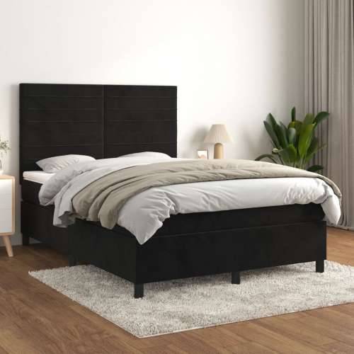 Krevet s oprugama i madracem crni 140x200 cm baršunasti - Crna 140 x 200 cm vodoravne pruge Cijena
