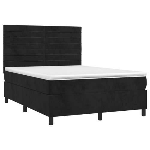 Krevet s oprugama i madracem crni 140x200 cm baršunasti - Crna 140 x 200 cm vodoravne pruge Cijena
