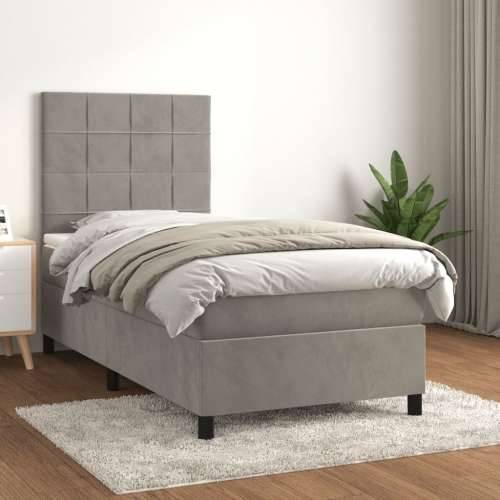 Box spring krevet s madracem svjetlosivi 100x200 cm baršunasti - Svjetlosiva 100 x 200 cm Blok s kvadratima Cijena