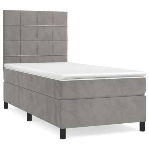 Box spring krevet s madracem svjetlosivi 100x200 cm baršunasti - Svjetlosiva 100 x 200 cm Blok s kvadratima Cijena