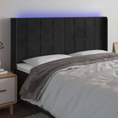 LED uzglavlje crno 203 x 16 x 118/128 cm baršunasto - Crna 203 x 16 x 118/128 cm 1 Cijena
