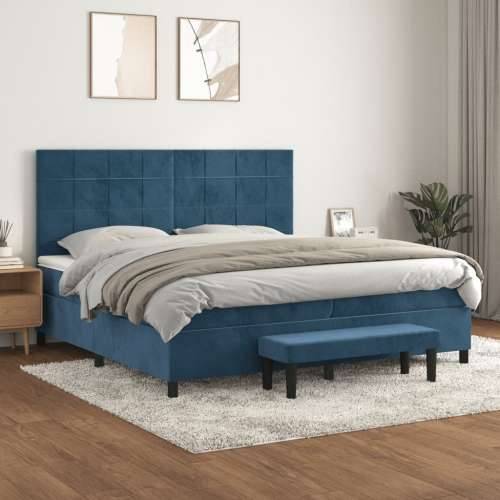 Krevet s oprugama i madracem tamnoplavi 200x200 cm baršunasti - Tamno plava 200 x 200 cm Blok s kvadratima Cijena