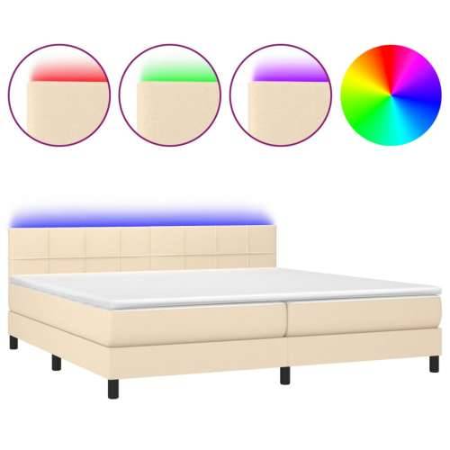 Krevet box spring s madracem LED krem 200x200 cm od tkanine - Krema 200 x 200 cm Blok s kvadratima Cijena