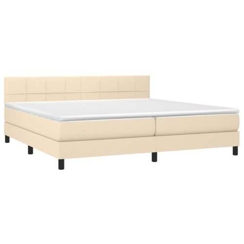 Krevet box spring s madracem LED krem 200x200 cm od tkanine - Krema 200 x 200 cm Blok s kvadratima Cijena