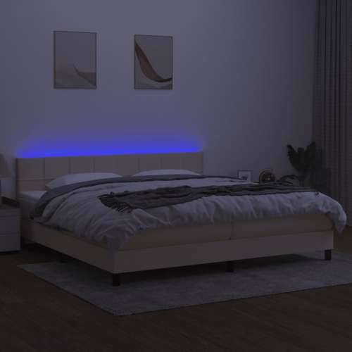 Krevet box spring s madracem LED krem 200x200 cm od tkanine - Krema 200 x 200 cm Blok s kvadratima Cijena