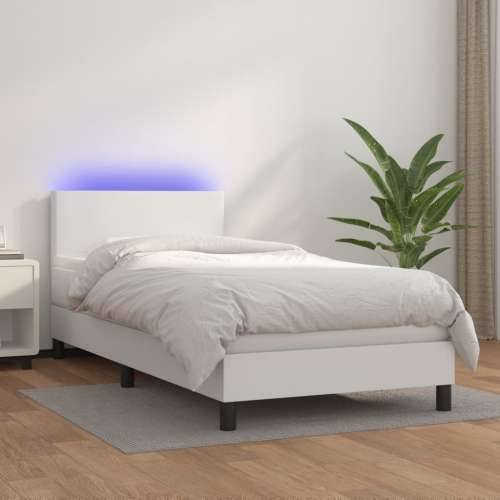 Krevet box spring s madracem LED bijeli 90x190 cm umjetna koža - Bijela 90 x 190 cm Gladak dizajn Cijena