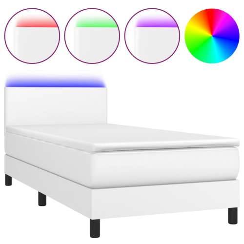 Krevet box spring s madracem LED bijeli 90x190 cm umjetna koža - Bijela 90 x 190 cm Gladak dizajn Cijena