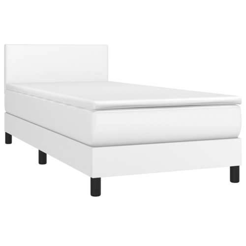 Krevet box spring s madracem LED bijeli 90x190 cm umjetna koža - Bijela 90 x 190 cm Gladak dizajn Cijena