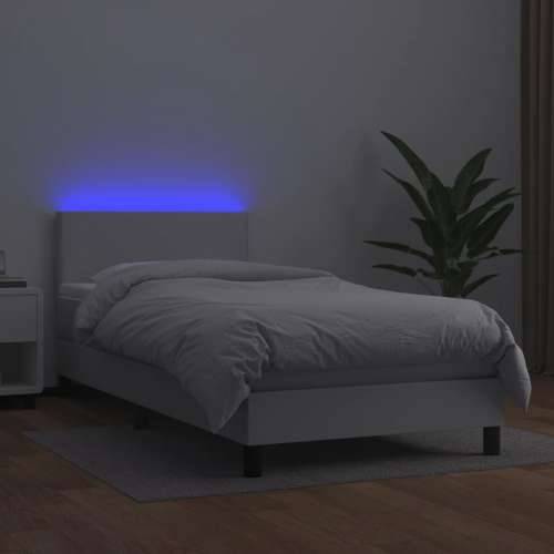 Krevet box spring s madracem LED bijeli 90x190 cm umjetna koža - Bijela 90 x 190 cm Gladak dizajn Cijena