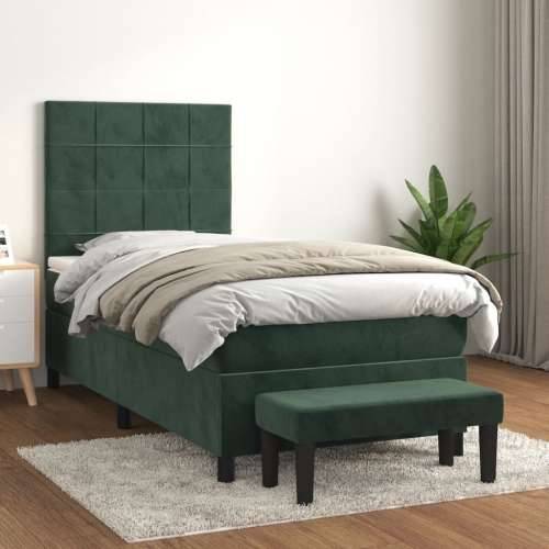 Box spring krevet s madracem tamnozeleni 100x200 cm baršunasti - Tamnozelena 100 x 200 cm Blok s kvadratima Cijena