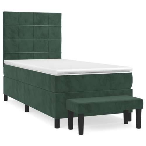 Box spring krevet s madracem tamnozeleni 100x200 cm baršunasti - Tamnozelena 100 x 200 cm Blok s kvadratima Cijena
