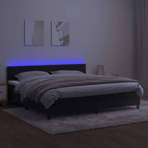 Krevet box spring s madracem LED crni 200x200 cm baršun - Crna 200 x 200 cm Blok s kvadratima Cijena