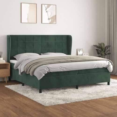 Krevet s oprugama i madracem tamnozeleni 200x200 cm baršunasti - Tamnozelena 200 x 200 cm Blok s kvadratima Cijena