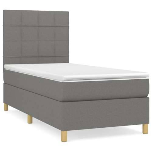 Krevet s oprugama i madracem tamnosivi 90x200 cm od tkanine - Tamno siva 90 x 200 cm Blok s kvadratima Cijena