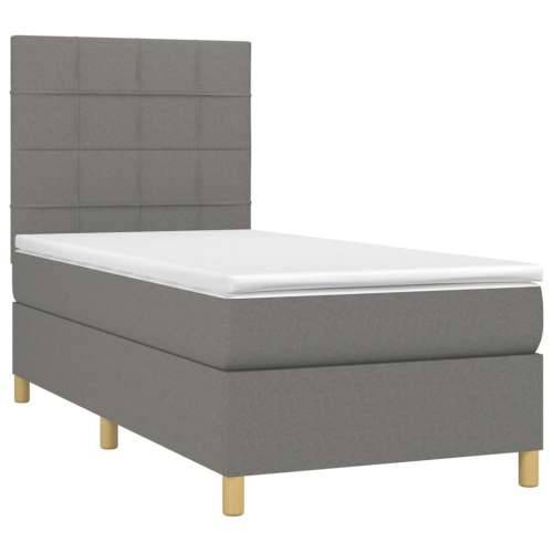 Krevet s oprugama i madracem tamnosivi 90x200 cm od tkanine - Tamno siva 90 x 200 cm Blok s kvadratima Cijena