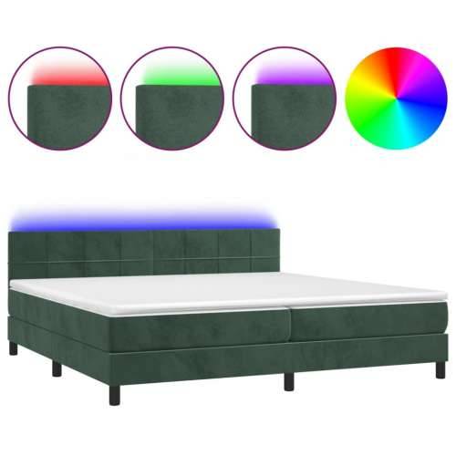 Krevet box spring s madracem LED tamnozeleni 200x200 cm baršun - Tamnozelena 200 x 200 cm Blok s kvadratima Cijena