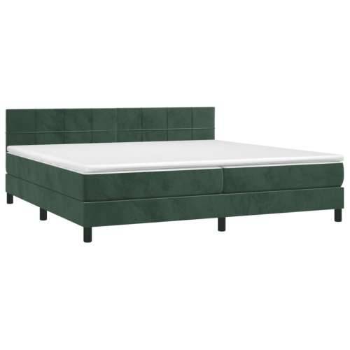 Krevet box spring s madracem LED tamnozeleni 200x200 cm baršun - Tamnozelena 200 x 200 cm Blok s kvadratima Cijena