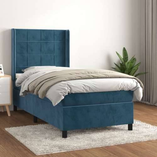 Box spring krevet s madracem tamnoplavi 100x200 cm baršunasti - Tamno plava 100 x 200 cm Blok s kvadratima Cijena