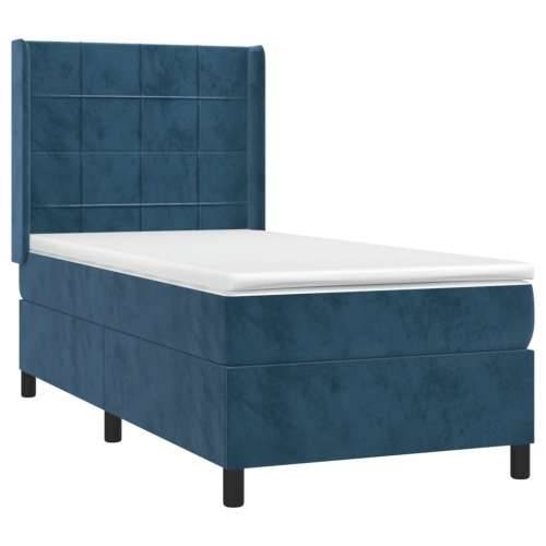 Box spring krevet s madracem tamnoplavi 100x200 cm baršunasti - Tamno plava 100 x 200 cm Blok s kvadratima Cijena
