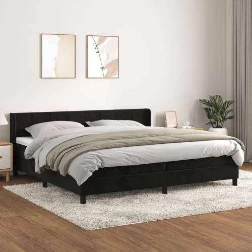 Krevet s oprugama i madracem crni 200x200 cm baršunasti - Crna 200 x 200 cm Blok s kvadratima Cijena